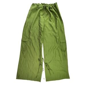 KATY | NWT Pretty Little Thing L Drawstring Army Green Wide Leg Straight Pants
